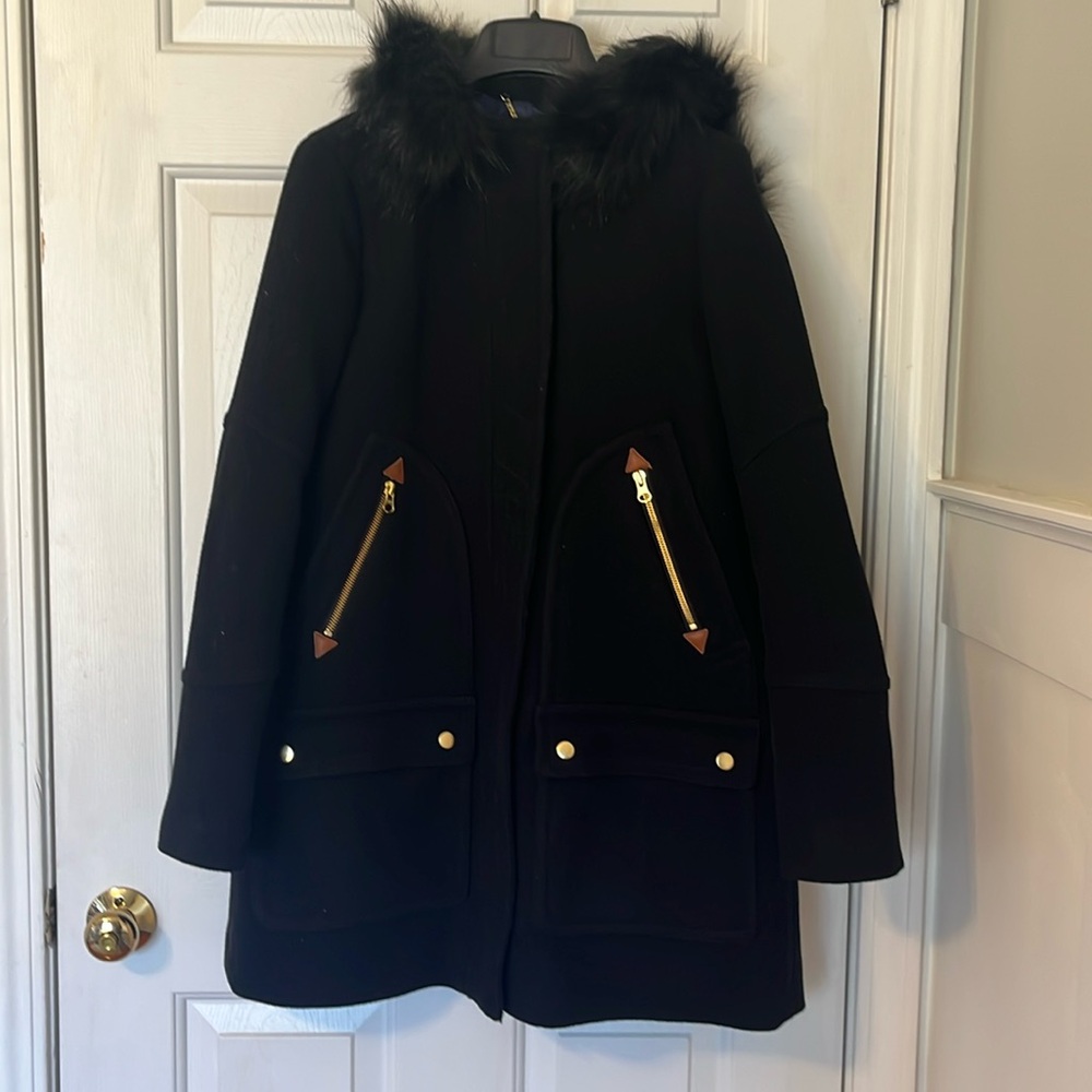 Black J. Crew Wool Italian Stadium Cloth Parka Size 4